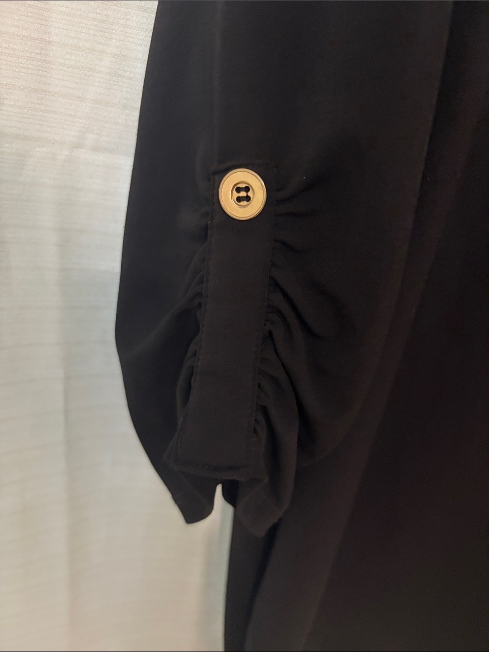 Zenana Outfitters Black V-Neck Zip-Front Blouse with Gold Trim - Picture 3 of 5